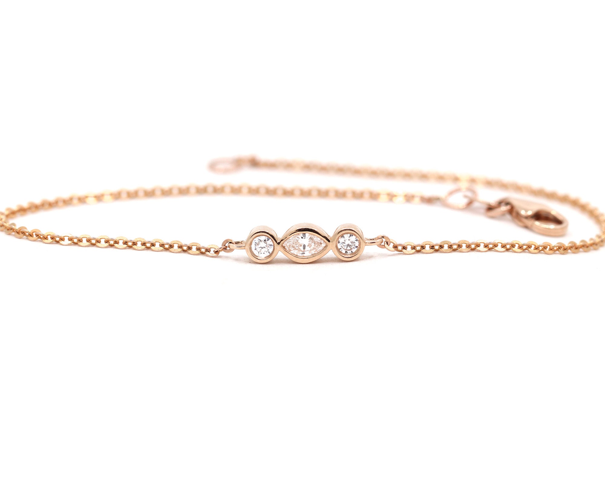 【人気ショップが最安値挑戦！】 14K 3ダイヤモンドベゼルブレスレット ダイヤモンド / アクセサリー