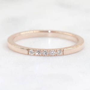 14K 5 Diamond Square Edge Wedding Band / Simple Ring / Diamond Ring / Stacking Ring / Engagement Band / Bridal Ring / White Gold