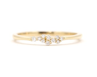 14K Diamond Cluster Wedding Band / Diamond Ring / Cluster Ring / Engagement Band / Bridal Ring / Yellow Gold