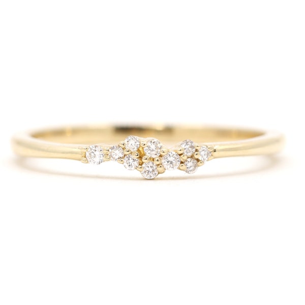 14K Diamond Cluster Wedding Band / Diamond Ring / Cluster Ring / Engagement Band / Bridal Ring / Yellow Gold