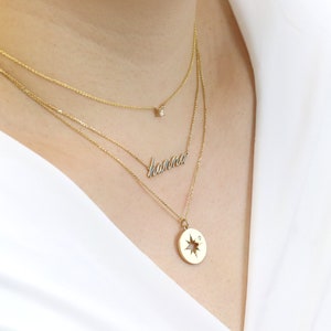 14K Diamond Circle Pendant Necklace / Starburst Necklace / Diamond Necklace / Coin Pendant Necklace / Circle Pendant / Yellow Gold image 6