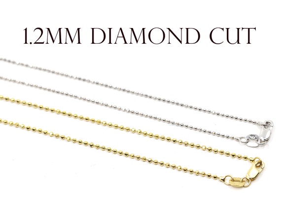 14k White Gold 1.2mm Diamond-Cut Beaded Pendant Chain Necklace Bracelet Anklet 9-24