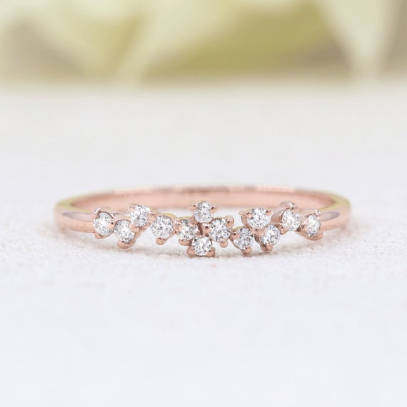 Cluster Diamond Wedding Band.Dainty Diamond Ring 14K | Etsy
