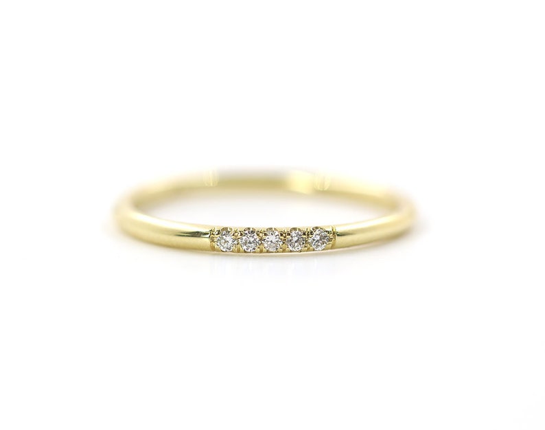 14K Diamond 1 7 Stones Dainty Wedding Band / Simple Diamond Ring / Engagement Band / Bridal Ring / Yellow Gold / Dainty Band / Simple Ring image 3