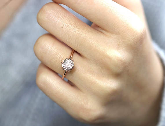 14K 7mm Round Morganite Solitaire Wedding Ring Morganite Ring