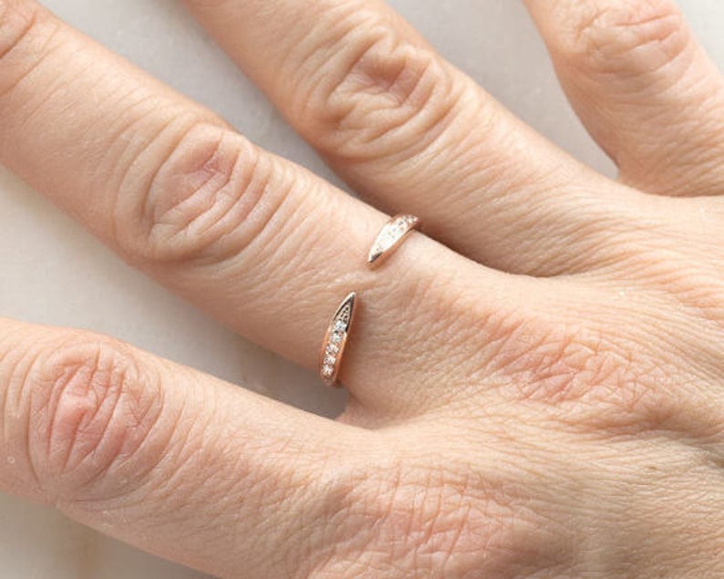 14K Diamond Open Wedding Band / Diamond Ring / Open Ring / Etsy