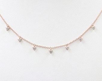 14K 7 Diamond Dangling Necklace / Diamond Necklace / Dangling Necklace / Simple Necklace / Choker Necklace / Rose Gold