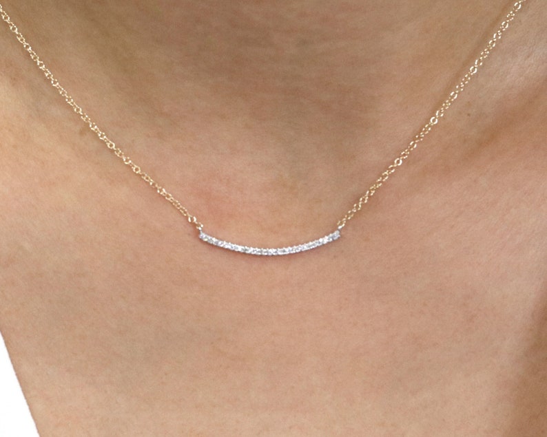 14K Diamond Curved Bar Necklace / Diamond Necklace / 1 Etsy