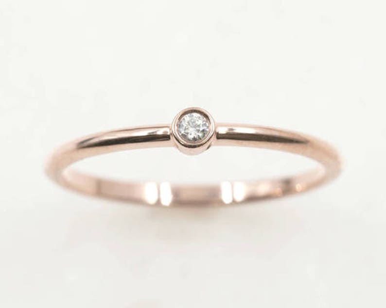 Dainty Diamond Ring.simple Diamond Wedding Ring.14k Rose Gold Etsy