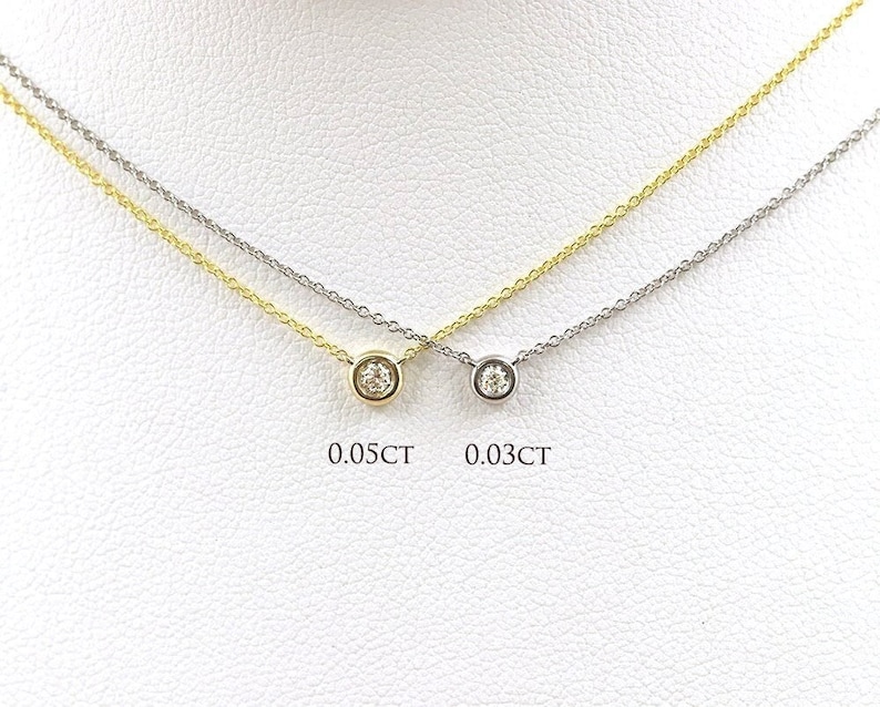 14K Diamond Bezel Solitaire Necklace / Diamond Necklace / Diamond Bezel Pendant / Solitaire Necklace / Everyday Necklace / Yellow Gold image 1