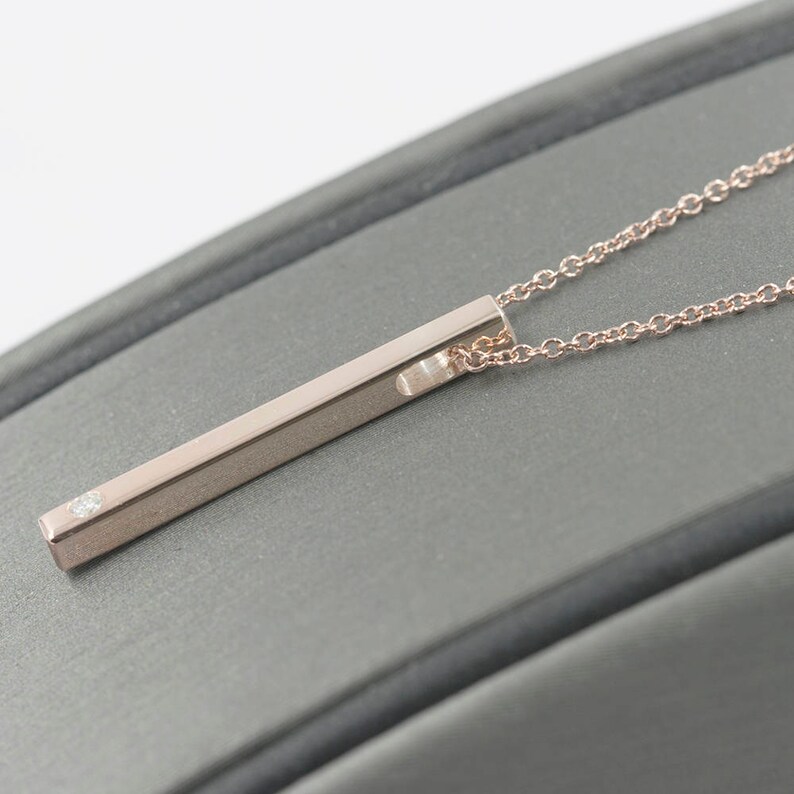 Diamond Bar Necklace/14k Solid Gold Bar Necklace/simple Etsy