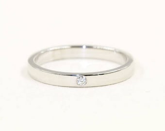 14K 1 Diamond 2.5mm Squared Edge Wedding Band / Diamond Ring / Simple Wedding Band / White Gold / Stackable Ring / Engagement Band