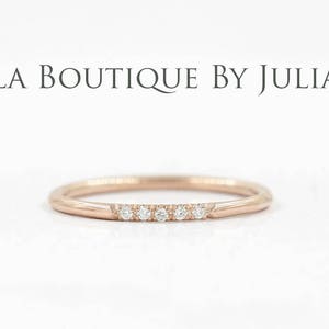 14K Diamond 1 7 Stones Dainty Wedding Band / Simple Diamond Ring / Engagement Band / Bridal Ring / Yellow Gold / Dainty Band / Simple Ring immagine 7