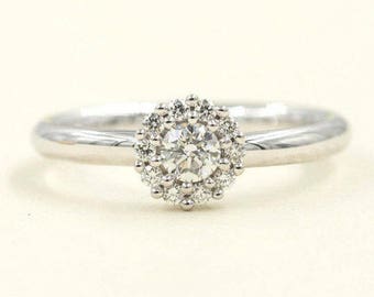 14K Diamond Flower Engagement Ring / Diamond Wedding Ring / Flower Ring / White Gold / Anniversary Ring