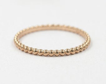 14K 1.7mm Plain Beaded Band / Beaded Ring / Plain Band / Simple Ring / Stackable Ring / Wedding Band / Rose Gold / Engagement Band