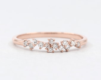 14K Diamond Cluster Wedding Ring / Diamond Band / Cluster Band / Stackable Ring / Engagement Band / Bridal Ring / Rose Gold