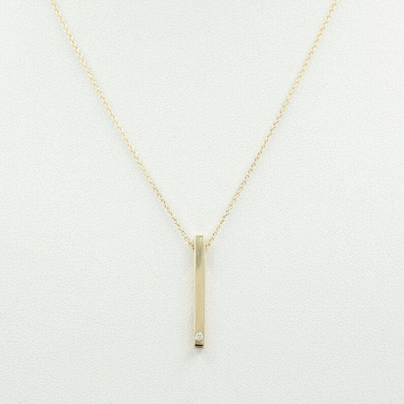 Diamond Bar Necklace/14k Solid Gold Bar Necklace/simple Etsy