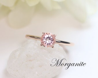 14K Pink Morganite Solitaire Engagement Ring / Morganite Wedding Ring / Solitaire Ring / Simple Bridal Ring / Promise Ring / Rose Gold