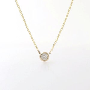 14K Diamond Bezel Simple Necklace / Diamond Necklace / Solitaire Necklace / Everyday Necklace / Diamond Bezel Pendant / Yellow Gold image 4