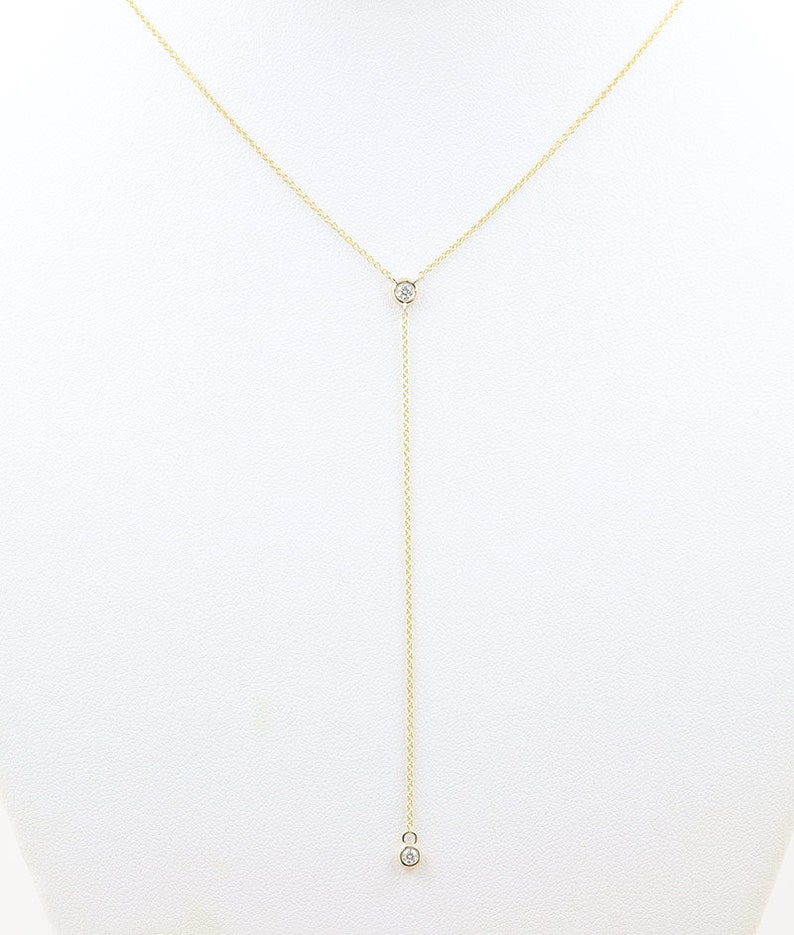 Diamond Lariat Necklace/Y Necklace/14K Solid gold Dainty Y Etsy