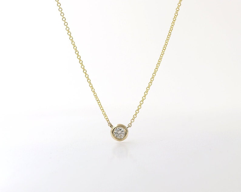 14K Diamond Bezel Simple Necklace / Diamond Necklace / Solitaire Necklace / Everyday Necklace / Diamond Bezel Pendant / Yellow Gold image 5