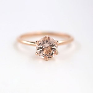 14K 7mm Round Morganite Solitaire Wedding Ring / Morganite Ring / Solitaire Ring / Simple Wedding Ring / Rose Gold / Promise Ring