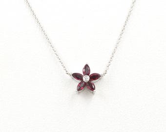 14K Ruby Diamond Flower Necklace / Ruby Necklace / Diamond Necklace / Flower Necklace / Simple Necklace / Everyday Necklace / Rose Gold