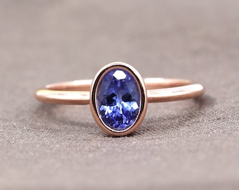 14K Oval Tanzanite Bezel Engagement Ring / Tanzanite Ring / Tanzanite Bezel Ring / Solitaire Bridal Ring / Simple Wedding Ring / White Gold