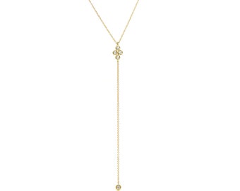 14K Diamond Cluster Lariat Necklace / Diamond Necklace / Lariat Necklace / Cluster Necklace / Simple Necklace / Rose Gold