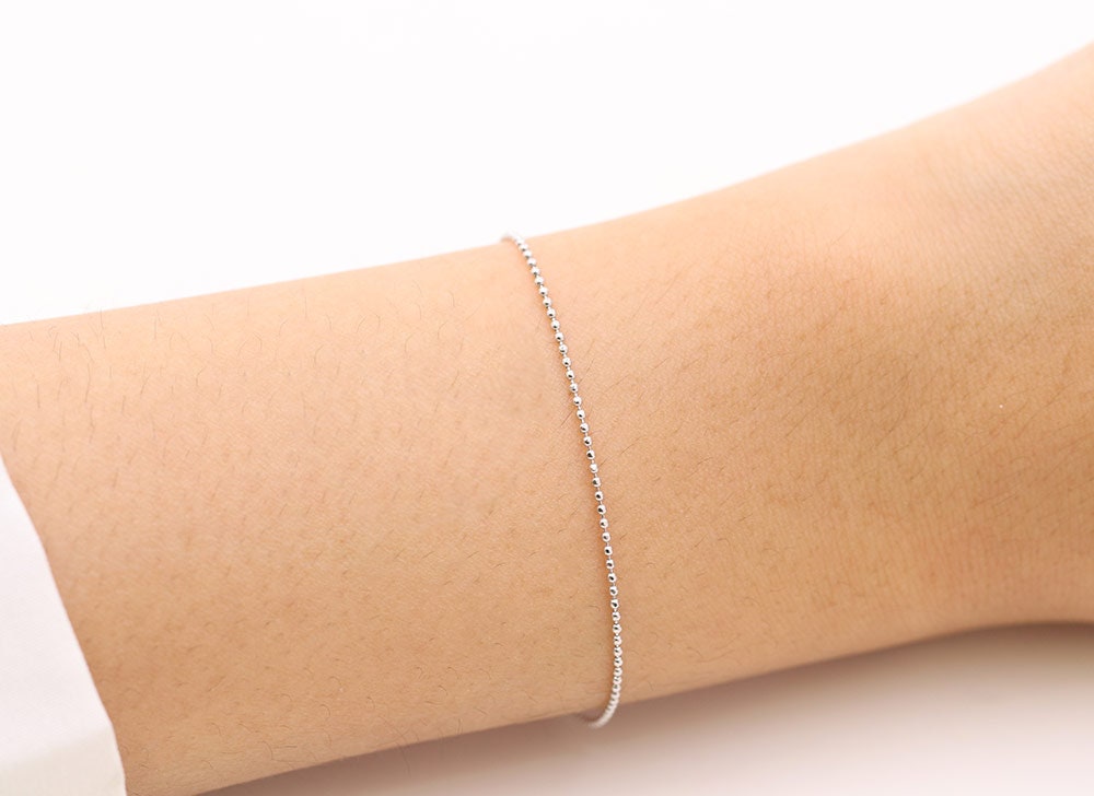 14K 1mm / 1.5mm Diamond Cut Bead Chain Bracelet / Beaded Chain Etsy