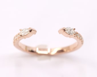 14K Pear Diamond Open Wedding Band / Pear Diamond Ring / Open Wedding Ring / Engagement Band / Stacking Ring / Bridal Ring / Rose Gold