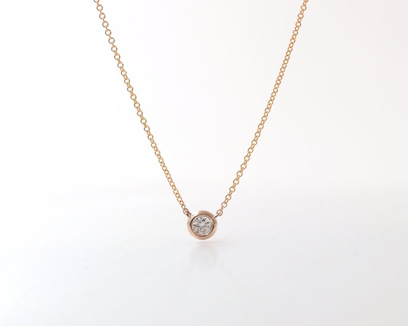 14K Diamond Bezel Tiny Necklace / Diamond Necklace / Bezel Necklace / Diamond Simple Necklace / Diamond Pendant / Everyday Necklace image 4