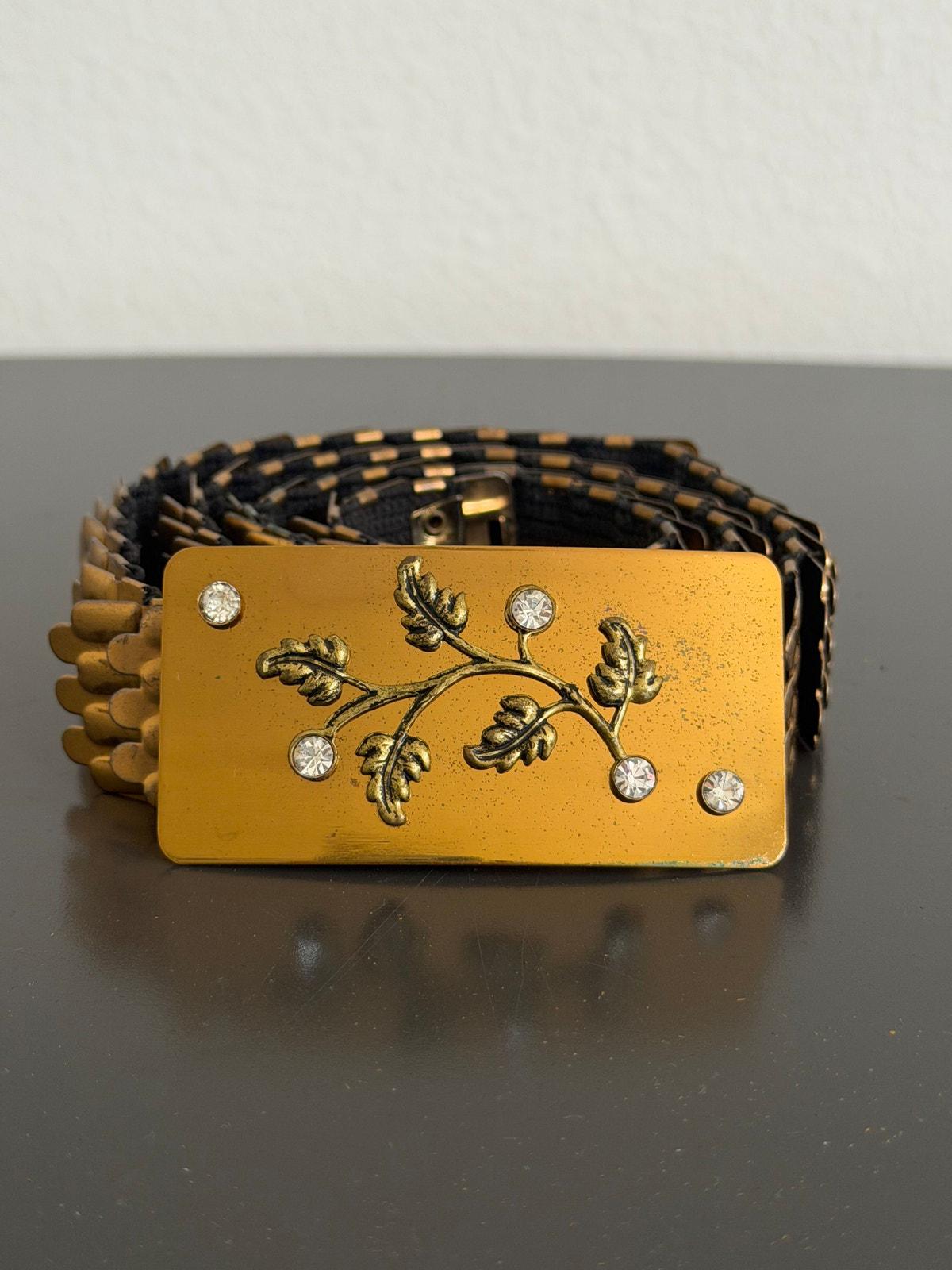 Vintage 50s 60s Womens Scales Stretch Belt Flower Buckle Accent Gold Tone il_fullxfull.7798850528_pk74.jpg main image 3