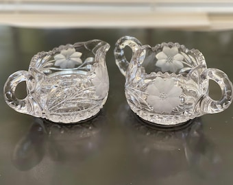Vintage Cut Crystal Creamer and Sugar Bowl Set
