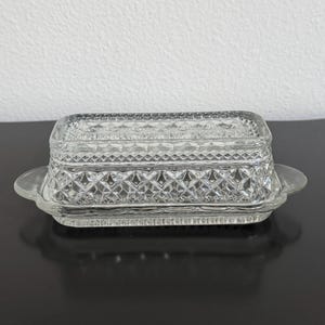 Vintage Butter Dish Anchor Hocking Wexford Pressed Glass Covered