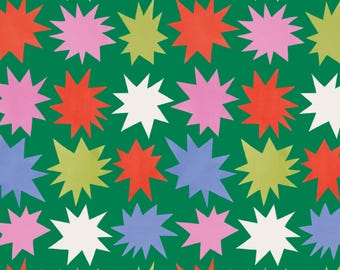 Papel de regalo con estampado de estrellas sobre fondo verde - Juego de 5 hojas