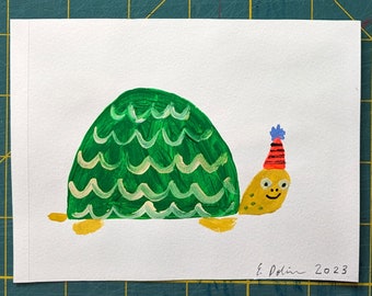 Party Turtle - Original Acrylic Painting - 6"x4"