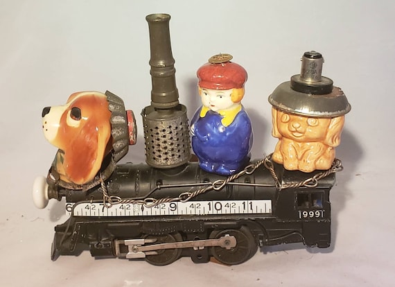 Dog Assemblage,Upclycled Model Train,Junk, Found Object Sculpture,  Steampunk Whimsical, Railroad Art
