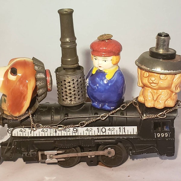 Dog Assemblage,Upclycled Model Train,Junk, Found Object Sculpture,  Steampunk Whimsical, Railroad Art