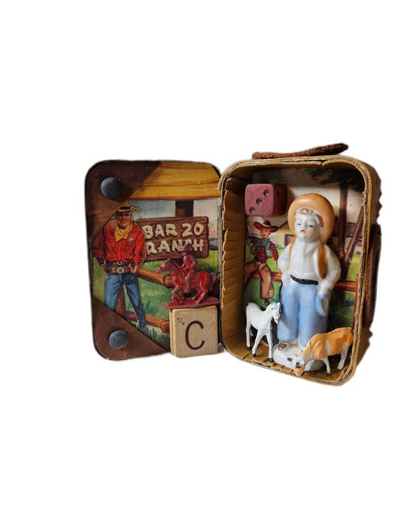 Mini Art ,Western Cowboy Mixed Media Story Tin Shadowbox BAR 20 RANCH
