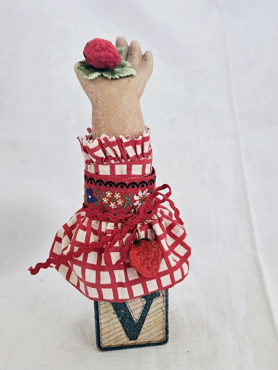 Quirky Doll Arm Mini Assemblage With Velvet Strawberry, Just For Fun Decor