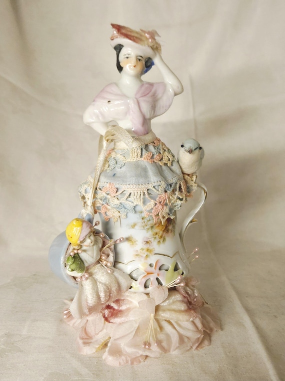 Romantic Art Doll Sculpture, Shabby TEA FOR TWO,Feminine One Of A Kind Gift