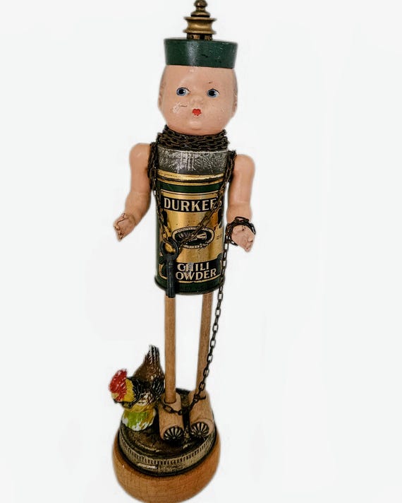 Found Object Assemblage Art,A Quirky Doll And Tin Figure