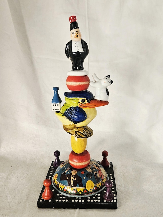 BALANCING ACT- Whimsical Totem Assemblage,Found Objects,Colorful and Kitschy