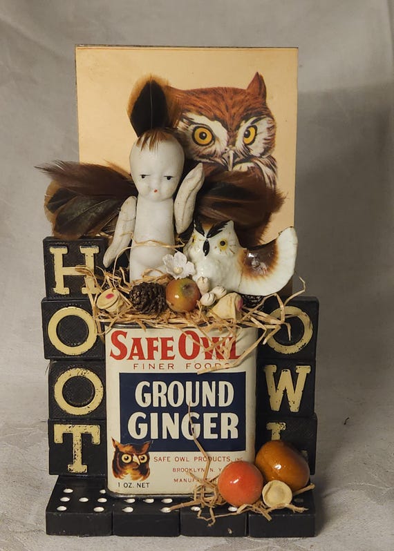 I Don't Give A Hoot ,Whimsical Owl Assemblage Art,Whimsical And Humorous