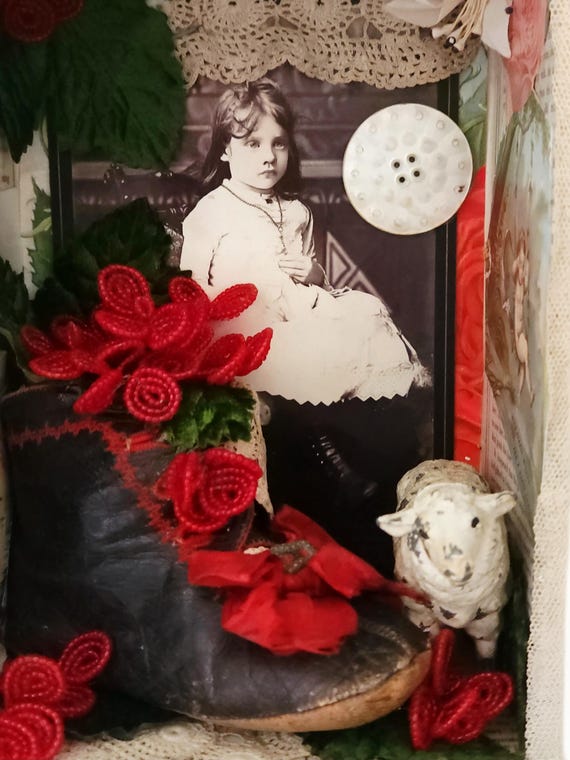 Mixed Media Victorian Assemblage Box,Portrait of A Girl Who Kept Secrets