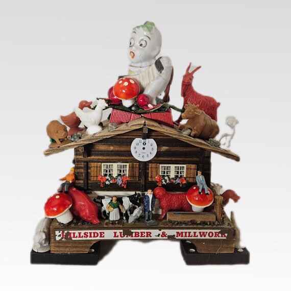 Upcycled Music Box Assemblage,Whimsical Animals,Elf,People,Charming Decor