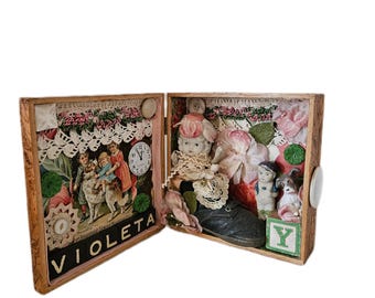 Handmade Victorian Inspired Assemblage,Featuring An Antique Doll,Mixed Ephemera,Trims And More,VIOLETA