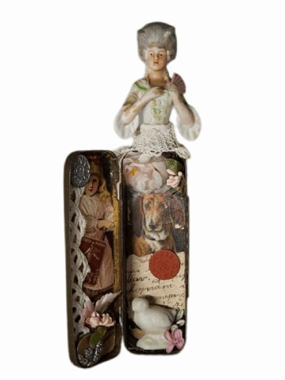 Victorian Mixed Media Assemblage Tin ,La Belle 'Epoque