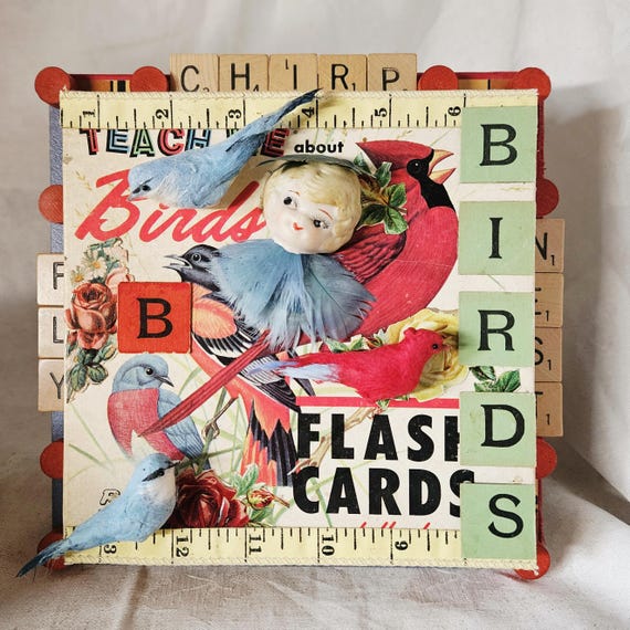 BIRDS Of A FEATHER ,Mixed Media Bird,Doll Head ,Playful Assemblage